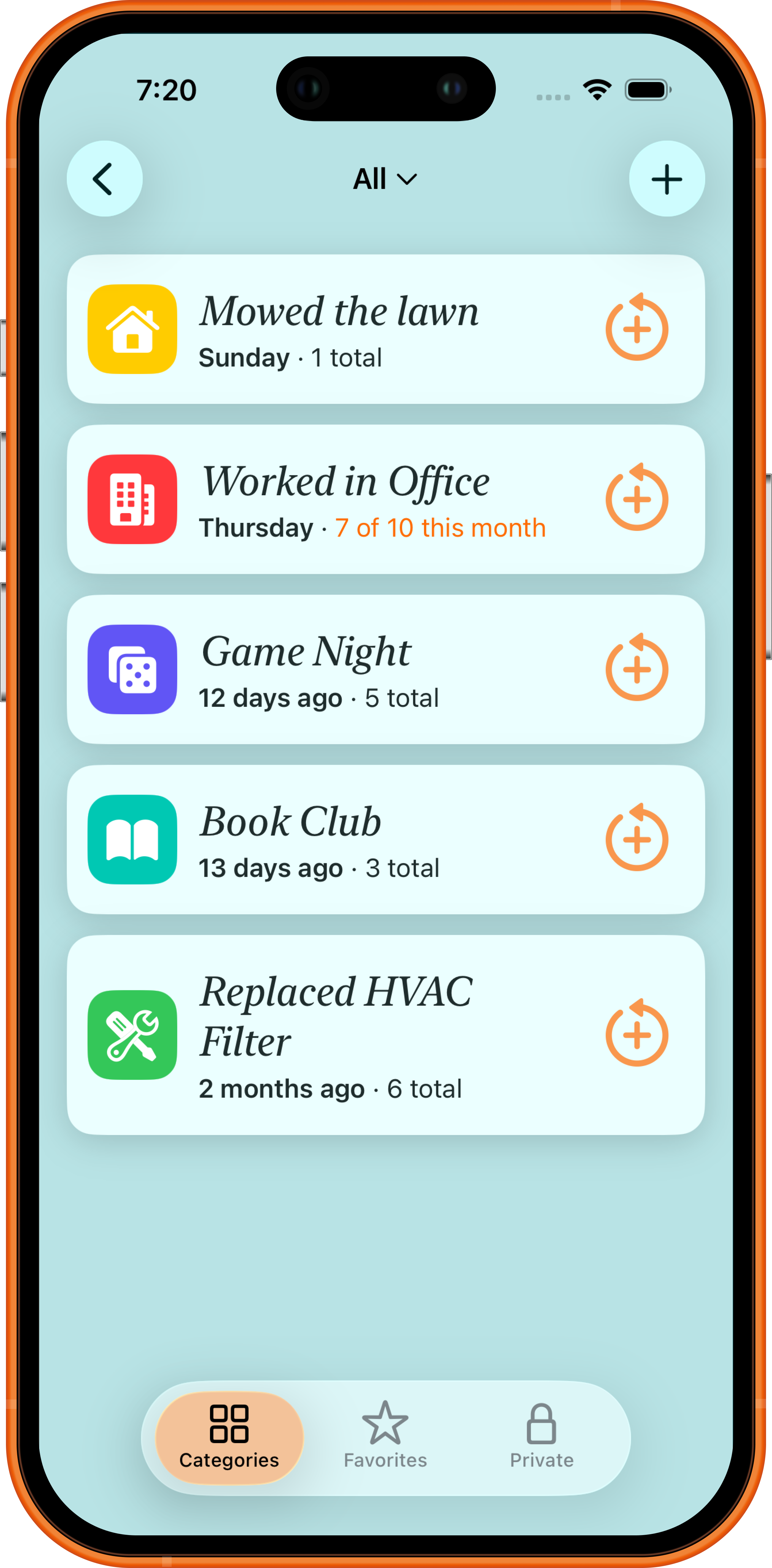 Pastimes activity list