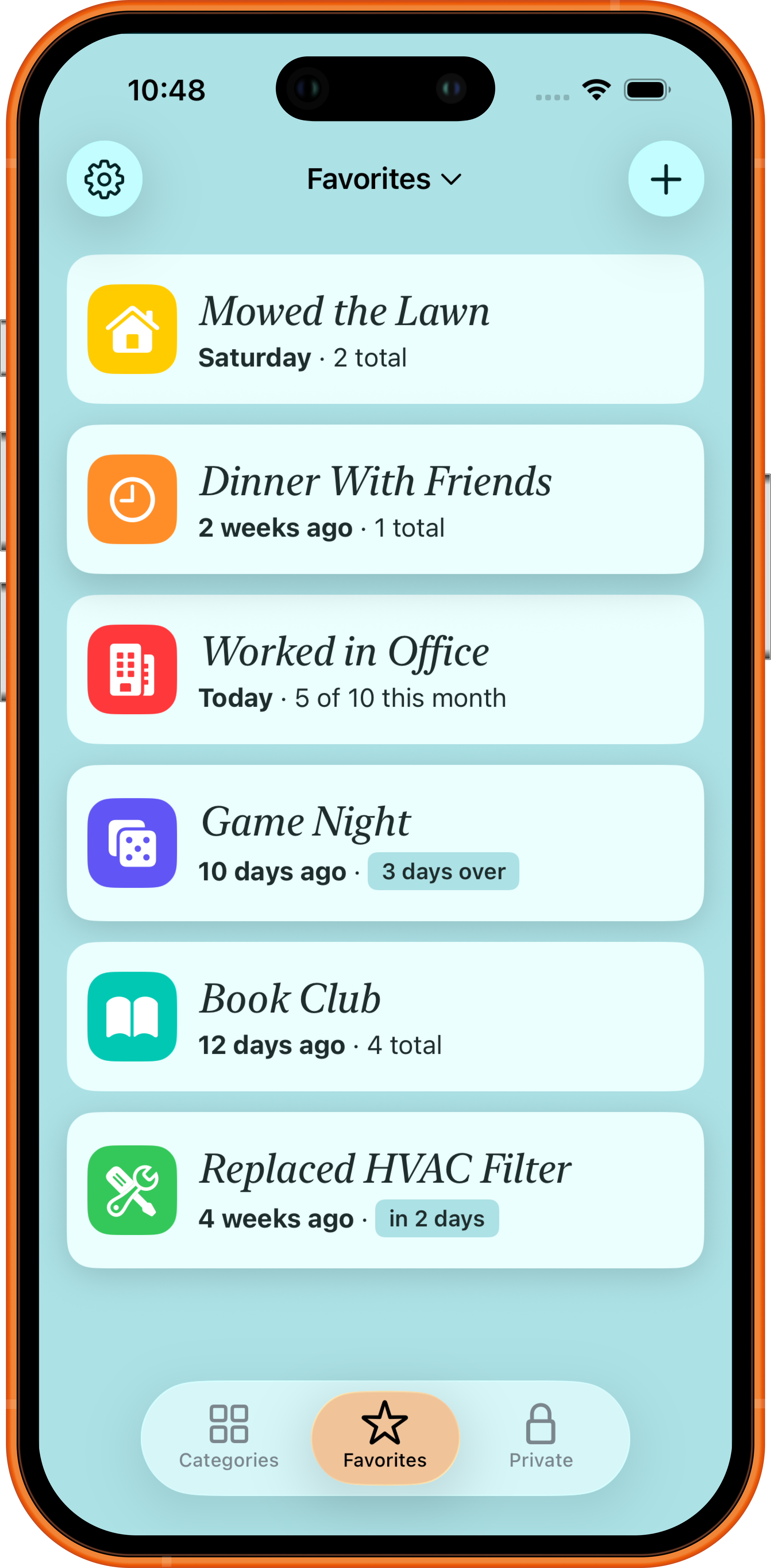 Pastimes activity list